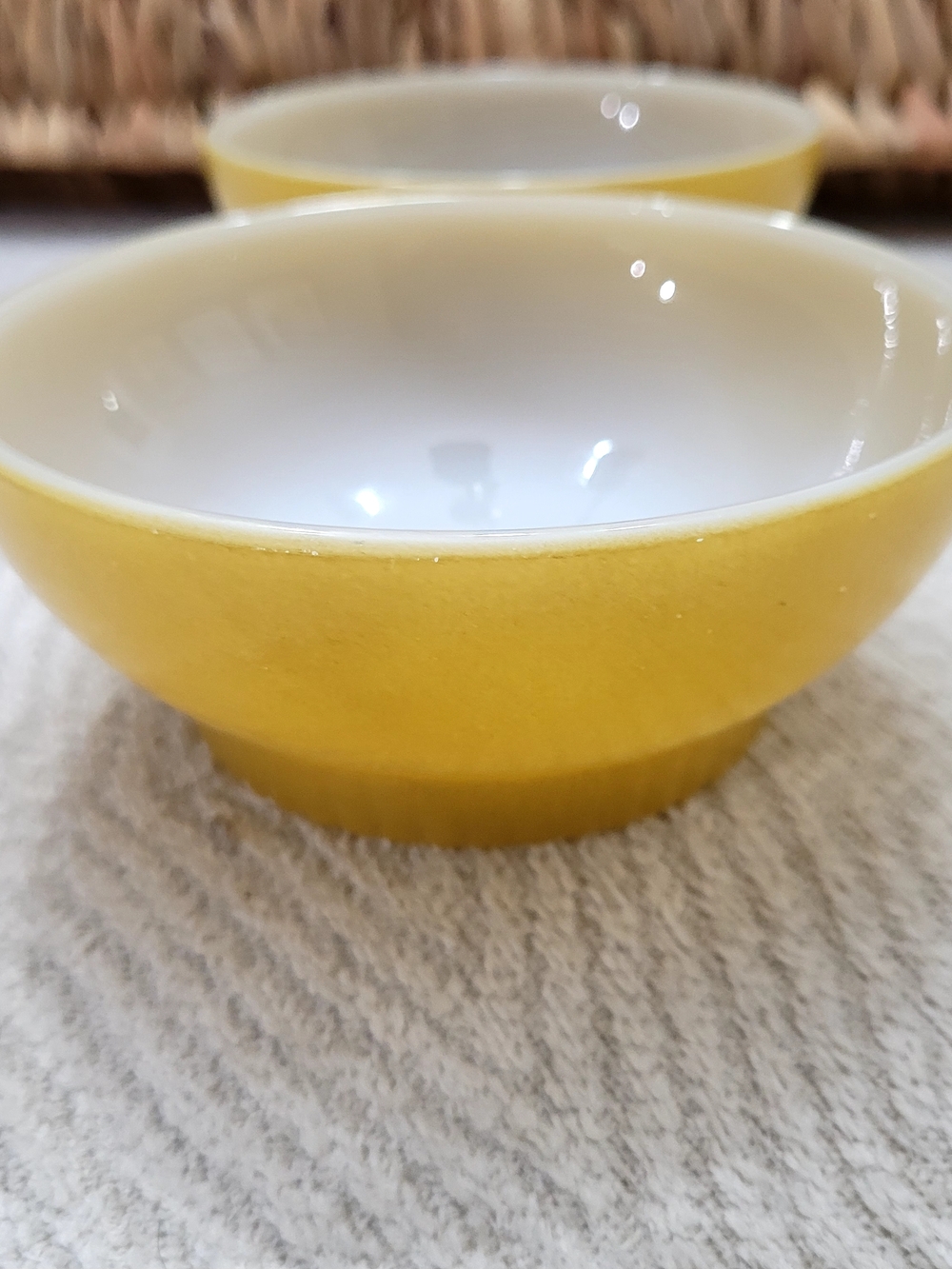 Fire king 5 " Mustard Yellow. Qtyet of Yellow Ceramic Bowls with White Interior